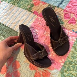 Mudd Brown Leather Buckle Slide Heels
